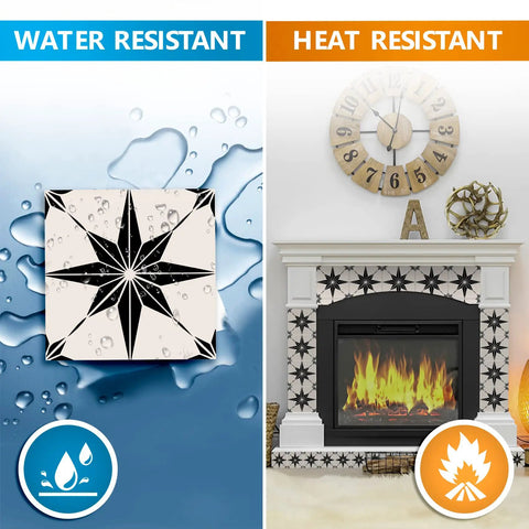 Talavera Tile Stickers 24 Pack Peel And Stick Wall Decals For Bathroom And Kitchen Easy Application Boho Chic Backsplash 4x4 Inch Star Tile Design Perfect For Tiles And Accent Walls showcasing water and heat resistance features.