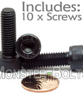 M8 X 25mm Class 12.9 Socket Head Cap Screws Pack Of 10 Heavy Duty Alloy Steel Bolts With Black Oxide Finish and Hex Allen Key Drive.