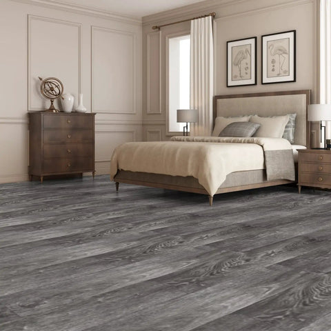 Peel And Stick Vinyl Plank Flooring Wood Look Ebony for Bedroom, elegant setup with waterproof flooring, 54 Sq Ft Coverage