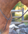 Adjustable Leather Standing Martingale With Stainless Steel Hardware For Pony, Chocolate Brown, No Stopper Included close-up on pony