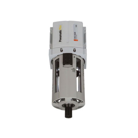 High Flow One Quarter Inch NPT Compressed Air Particulate Filter, 5 Micron Element, Poly Bowl with Guard, C Bracket shown