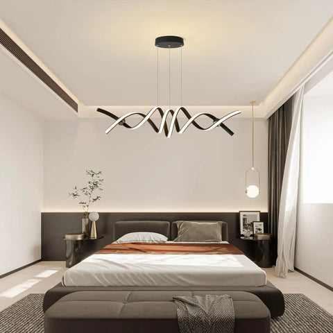 Modern LED Chandelier Pendant Lights With Dimmable Remote Control, 38W Aluminum Two-Head Pendant Fixture in bedroom setting