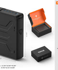 Biometric Nightstand Gun Safe With Quick Access Sliding Door For Pistol Fingerprint And Keypad Entry Slim Vertical Safe shown with accessories and dimensions.