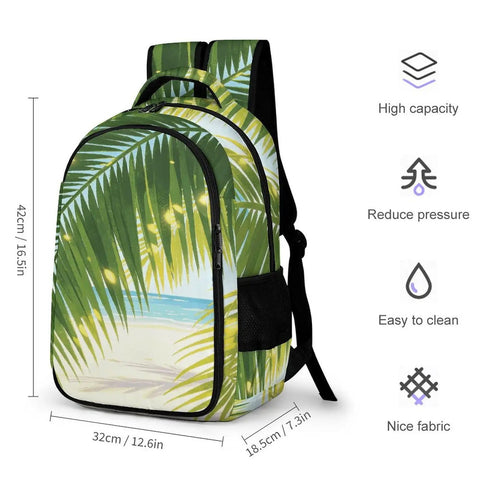 Sunlit Seaside Botanical Print Unisex Backpack Large Capacity Durable Polyester Daypack With Breathable Fabric Easy to Clean Smooth Zipper