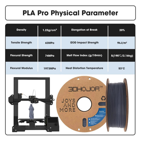 3DHoJor PLA Pro (Plus) 1.75mm grey PLA+ filament, 1kg on cardboard spool