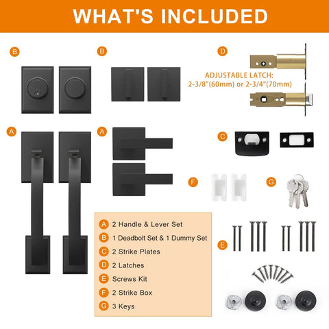 Matte Black Front Door Handle Set With Deadbolt And Lever, Heavy Duty Double Door Lock Kit includes components displayed