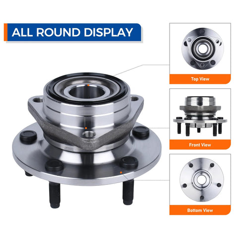Front Wheel Hub Bearing Assembly 515006 For Dodge Ram 1500 1994 1999 4x4 With 5 Lugs Non ABS Front Pair Replacement Kit displayed in multiple views