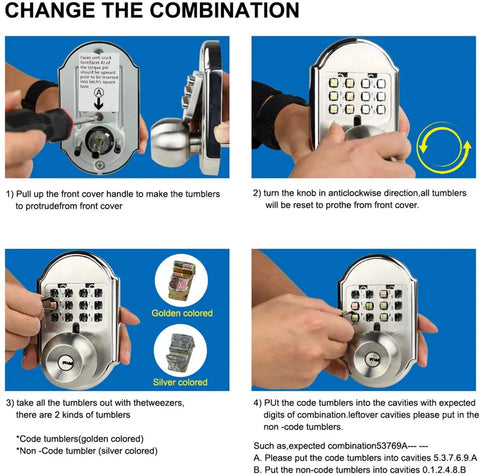 Step-by-step instructions for changing code on Stainless Steel 304 Keyless Deadbolt Lock With Mechanical Keypad And Key Backup
