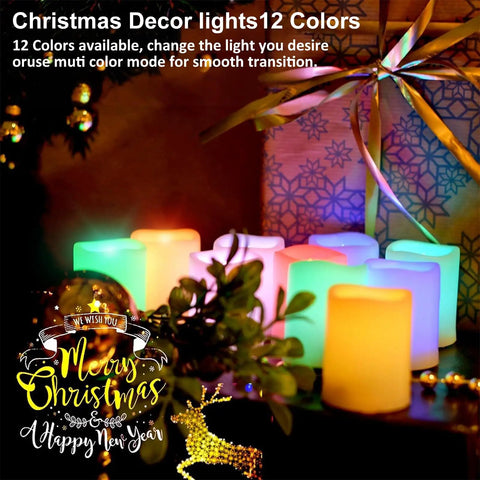 Lit Color Changing Flameless Votive Candles With Timer Set Of 10 for party decor, glowing rainbow colors with Christmas decor