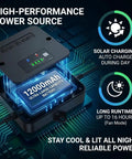 Badass Solar Ceiling Fan With Bright Led Light Pull String Switch Three Speed Modes IP65 Weather Proof Setup power source with 12000mAh battery.