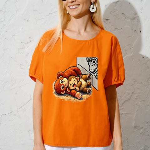 Six Pack Dope Cute Baby Monkey Punchs Team DTF Transfers for T Shirts and DIY Clothing on orange shirt