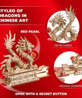 Mind Blowing Wood Dragon 3D Puzzle For Adults With Hidden Compartment showing Chinese dragon style and secret drawer