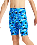 Youth Boys Swim Jammers For Competitive Team, Quick Dry Athletic Swim Shorts With UPF 50+, Wave Pattern, Size Small