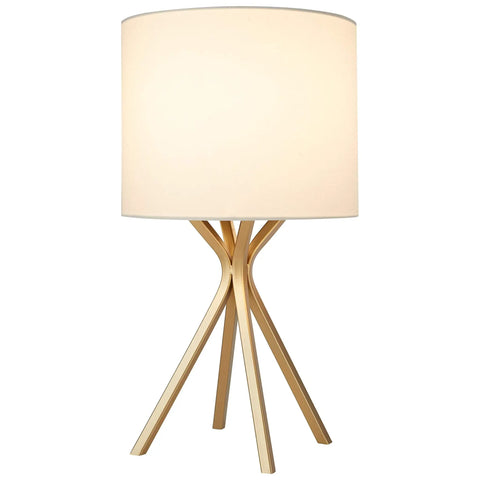 Gold Satin Finish Table Lamp For Nightstand Or Desk With Linen Drum Shade 18 Inch Height Sturdy Four Leg Metal Frame Includes Light Bulb Modern Dope Vibe Accent Lighting That Elevates Your Space
