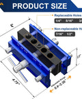 Diagram of Self Centering Dowel Jig Kit With Drill Guide And 6 Drill Bushings, Pro Grade Doweling Jig For Woodworking, dimensions shown.