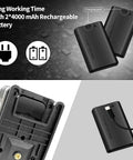 Two rechargeable batteries for 16 Lines Laser Level 4x360 Self Leveling Pro Grade with charging port and power plug icons.