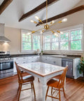 Gold Sputnik Light Fixture With 8 Lights, Modern Brass Chandelier for Dining Room above kitchen table and chairs