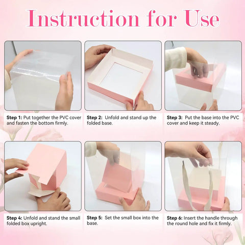 Instructions for assembling 20 Pack Clear Pink Flower Bouquet Bags With Handles 9.45 Inch Floral Gift Bags, step-by-step guide