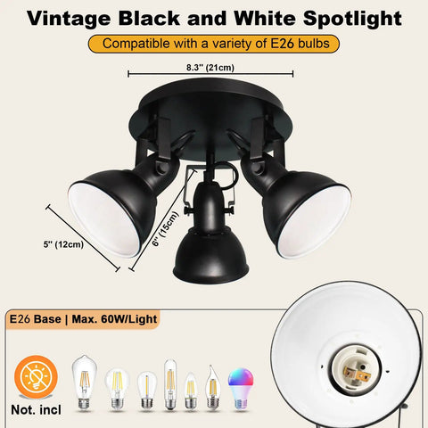 Industrial 3 Light LED Track Lighting Kit In Black With Adjustable Heads For Kitchen Living Room And Office Modern Ceiling Fixture