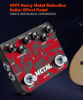 Beefy Metal Distortion Guitar Pedal With True Bypass High Gain Clarity Muff Top Boost Earphone Output for Metalheads shown with guitar