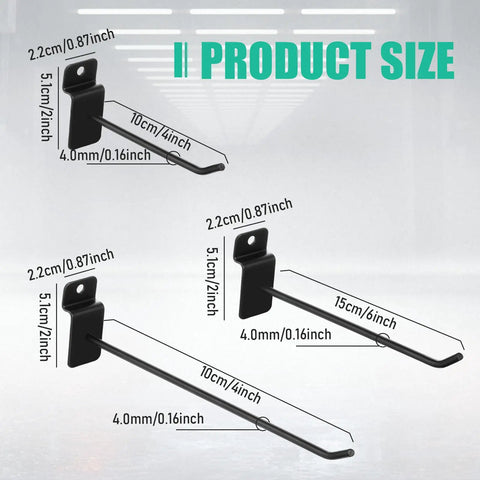Bulk Slatwall Hooks Set 200 Pcs Metal Hanging Panel Display Hangers For Garage, Shop, And Retail Use Includes 4 Inch 6 Inch And 8 Inch Black Hooks Heavy Duty
