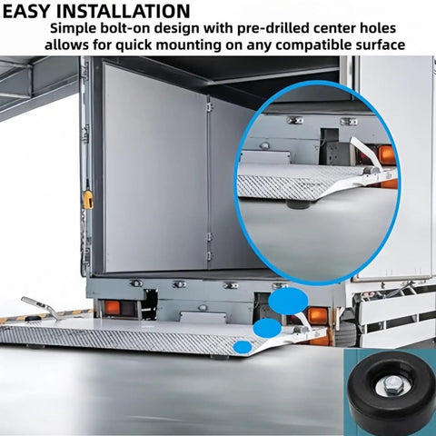 Close-up of 2.5 Inch Round Rubber Bumpers Beefed Up Trailer Ramp Door Bump Stops With Screw Kit for easy installation