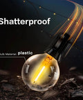 Close-up of Outdoor String Lights 30 Feet With Remote Dimmable Waterproof 27 Shatterproof G40 Globe Bulbs, plastic material