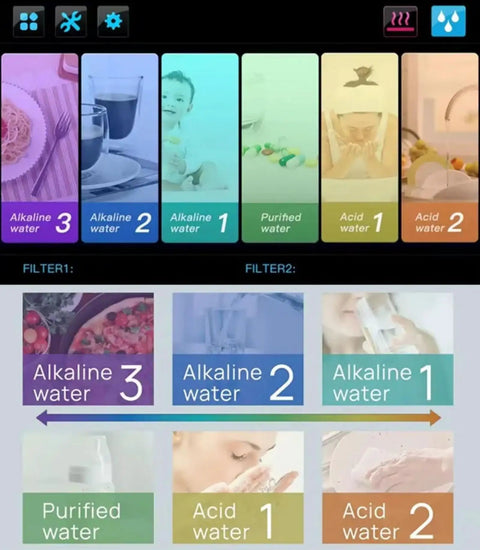 Top Tier Alkaline Water Ionizer Machine With Eight Titanium Plates For Crisp Daily Sips And Quick Cleanse, filter options displayed.