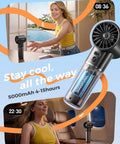 Woman using Handheld Portable Fan With 6 Speeds, Tiny But Mighty Mini Personal Fan, 5000mAh Rechargeable Battery outdoors and indoors