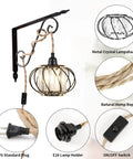 Industrial Pendant Light With Crystal Elements And Plug In Cord, 16.4Ft Hemp Rope Hanging Lamp In Black Cage, lamp details