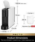 RectoCafé Espresso Machine For Nespresso Original Capsule Pods 20 Bar Professional Italian Pump Tiny But Mighty Ultra Mini Coffee Maker For Home And Office Space Saving White Finish with dimensions