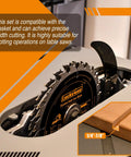 10 Inch Dado Blade Set For Table Saw With 24 Carbide Teeth, Stacked Dado Kit, 1/4 To 7/8 Inch Cutting Widths, installed on saw.