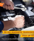 Telescoping Magnetic Pickup Tool With 20 Pound Pull Strength used for retrieving metal parts in car engine bay.