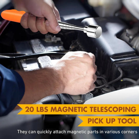 Telescoping Magnetic Pickup Tool With 20 Pound Pull Strength used for retrieving metal parts in car engine bay.