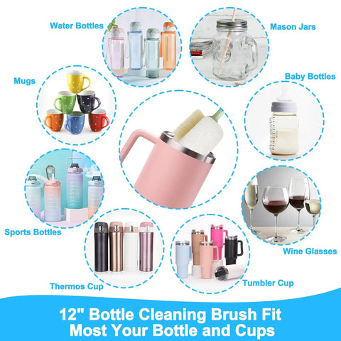 5 In 1 Bottle Cleaning Brush Set With Replaceable Heads And Straw Cleaners, fits water bottles, mugs, sports bottles, and more