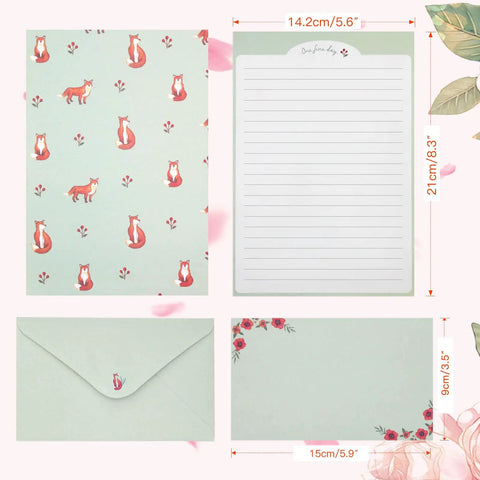 54 Piece Lined Stationery Set With Envelopes For Letters And Invitations Includes 36 Writing Papers And 18 Envelopes Six Cute Prints Ideal Gift For Office School Notes Poems featuring fox design paper and matching envelope