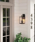 Outdoor Black Wall Sconce Light Fixture With Sturdy Iron Frame And Clear Glass Shade For Exterior Porch Lanterns mounted by door