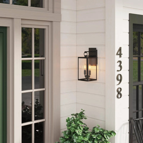 Outdoor Black Wall Sconce Light Fixture With Sturdy Iron Frame And Clear Glass Shade For Exterior Porch Lanterns mounted by door
