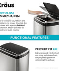 GarbagePro 13 Gallon Rectangular Trash Can With Hands Free Motion Sensor Battery Powered Matte Black Finish SoftShut Touchless Lid