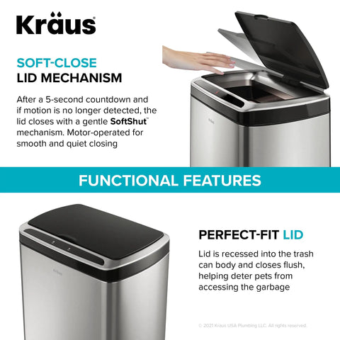 GarbagePro 13 Gallon Rectangular Trash Can With Hands Free Motion Sensor Battery Powered Matte Black Finish SoftShut Touchless Lid