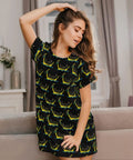 Woman wearing Dragon Boat Racing Nightgown For Women Short Sleeve Sleep Shirt Soft Casual Nightdress Cozy Lounge Sleepwear