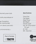 Specification chart of Three Eighths Inch Reversible Air Angle Drill For Service Work With Standard Duty Power, 1800 RPM