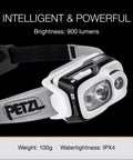 Rechargeable Headlamp With Reactive Lighting Technology, 900 Lumens, Ultra Compact And Lightweight displayed on black backdrop