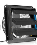 10 Inch Shutter Exhaust Fan With 647 CFM High Airflow, Whisper Quiet Low Noise Wall Mount Extractor, black housing, angled view