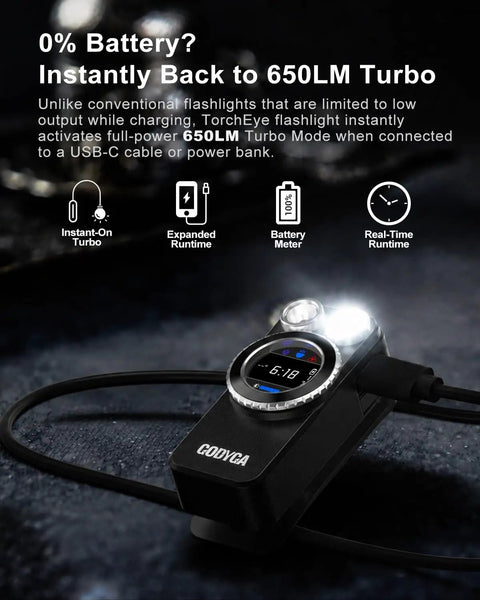 7 In 1 EDC Flashlight With Laser Distance Meter And Digital Angle Finder, 650 Lumen White Light, 365 Nm UV Light, Area Calculator, Height Measurement, IPX6 Water Resistant, Rechargeable Magnetic Work Light charging on USB-C cable
