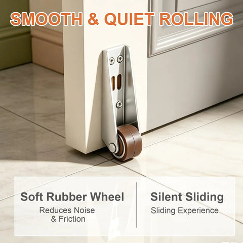 Heavy Duty Vertical Track Roller Wheels For Sliding Barn Doors And Cabinets Smooth Quiet Gliding Floor Guide hardware kit with rubber wheel.