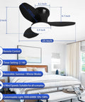 Compact Ceiling Fan With Light 25 Inch Flush Mount Remote Control Dimmable LED 6 Speeds Reversible Quiet DC Motor Black