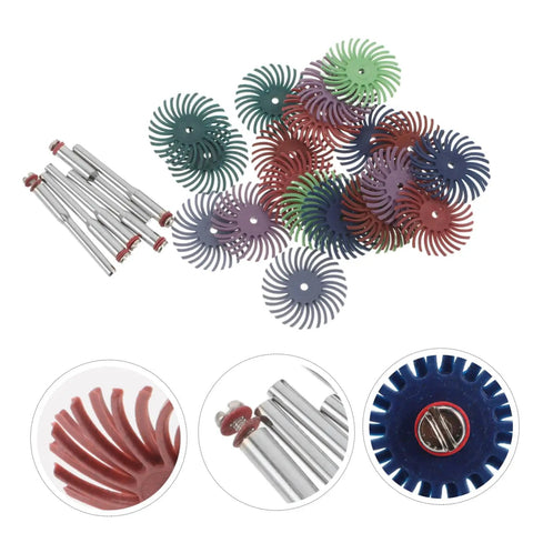 Aboofan Radial Bristle Polishing Wheel With 3mm Shank For Rotary Tools, assorted colors and sizes for jewelry polishing and buffing.