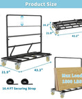 Heavy Duty Folding Drywall Cart Dolly With 1800 Lbs Capacity For Panels Plywood Lumber And Glass, Adjustable Handle Height For Easy Push On The Job, Steel Frame Black, A Real Workhorse For On Site Construction And Warehouse, 43.3 x 21.9 in cart with 27.6-40.2 in handle