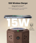 Power Strip Surge Protector Tower With 15W Wireless Charger 13A Charging Station 1050J Surge Protection 8 AC Outlets